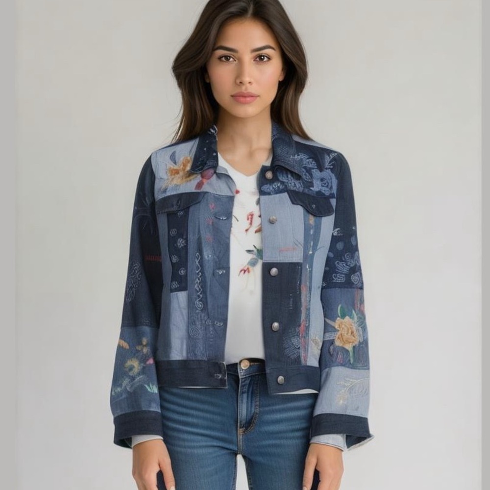 Johnny Was Taryn Embroidered Patchwork Denim Jack… - image 1
